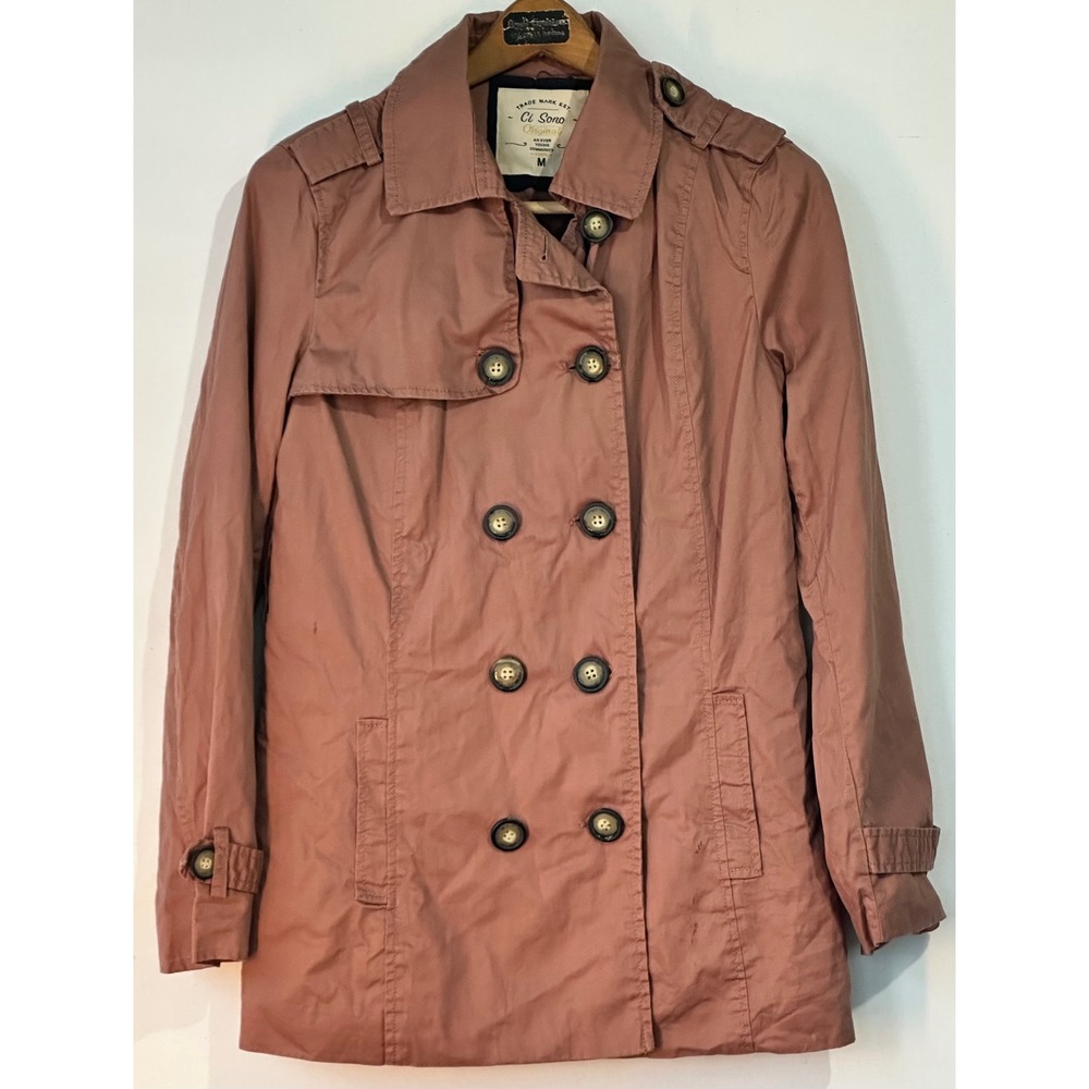 Ci Sono Trench Coat Double Breasted Mauve Jacket Womens Medium Pink